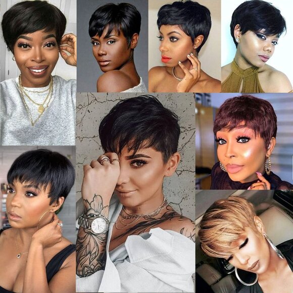 Pixie Cut Wig for Black Women Short Human Hair Wigs None Lace Front Wig Short La - Picture 5 of 6